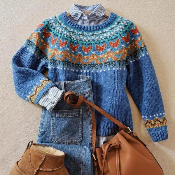 Kaylee | Blue Yoke Pattern Sweater