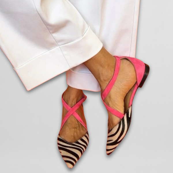 Opal | Zebra Print Ankle-Strap Flats