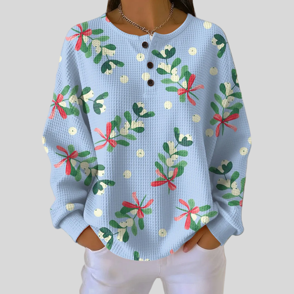 Cassie | Christmas Mistletoe Henley Sweatshirt