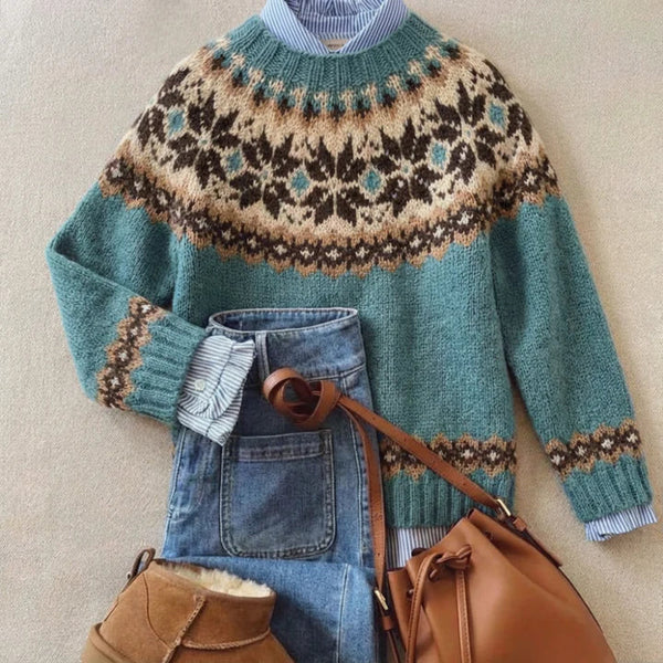 Helena | Blue Patterned Knit Sweater