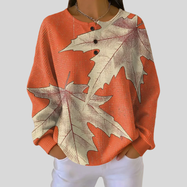 Carrie | Autumn Leaf Button-Neck Sweatshirt