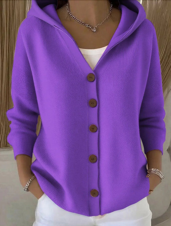 Mary | Purple Button Hooded Cardigan