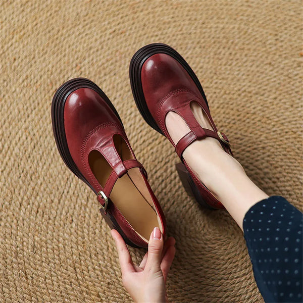 Sharon | Chunky Heel T-Strap Pumps