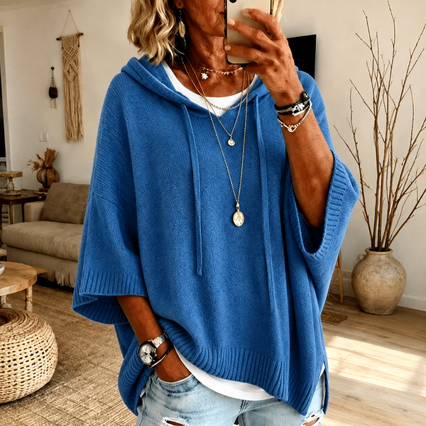 Sally | Blue Hooded Poncho Sweater