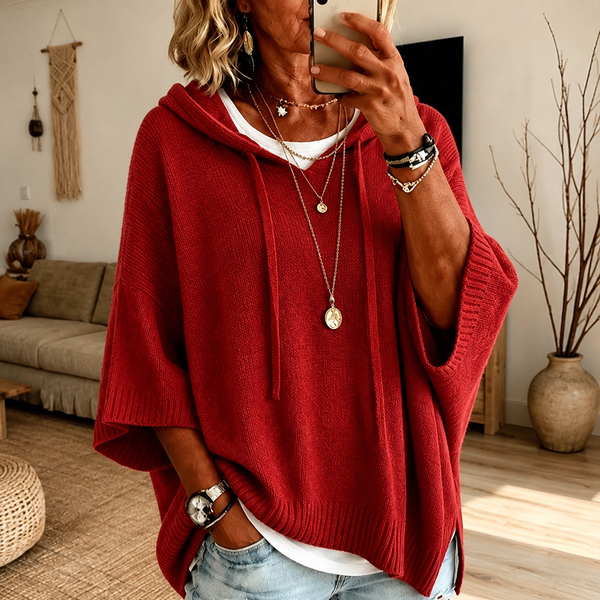 Sadie | Red Hooded Poncho Sweater