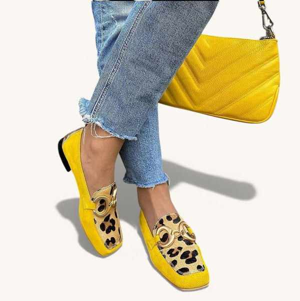 Pauline | Square-Toe Leopard Panel Loafers