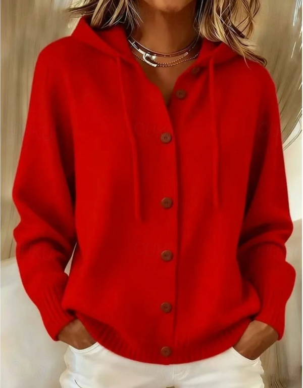 Octavia | Red Drawstring Hooded Cardigan