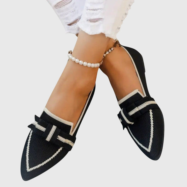 Margery | Pointed Bow Knit Flats