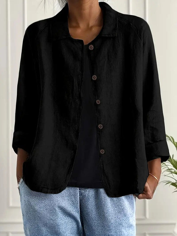 Ysolde | Black Button-Front Shirt Blouse