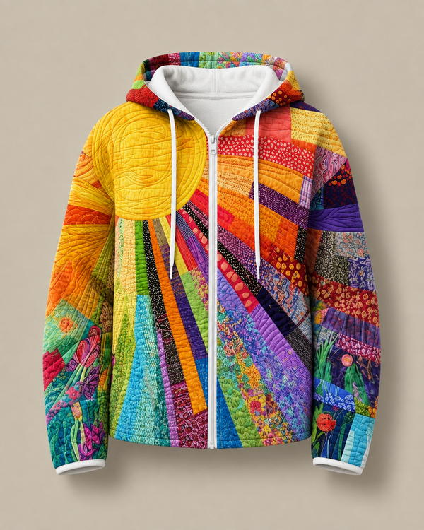 Rhealyn | Quilted Sunburst Print Zip Hoodie