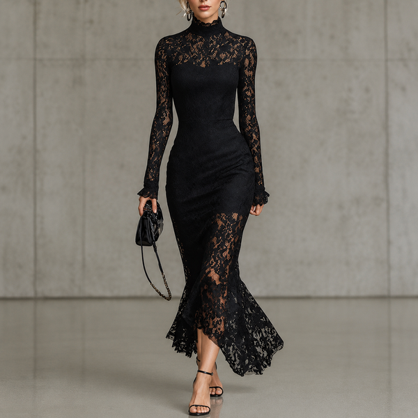 Arabella | Black Mock Neck Evening Dress